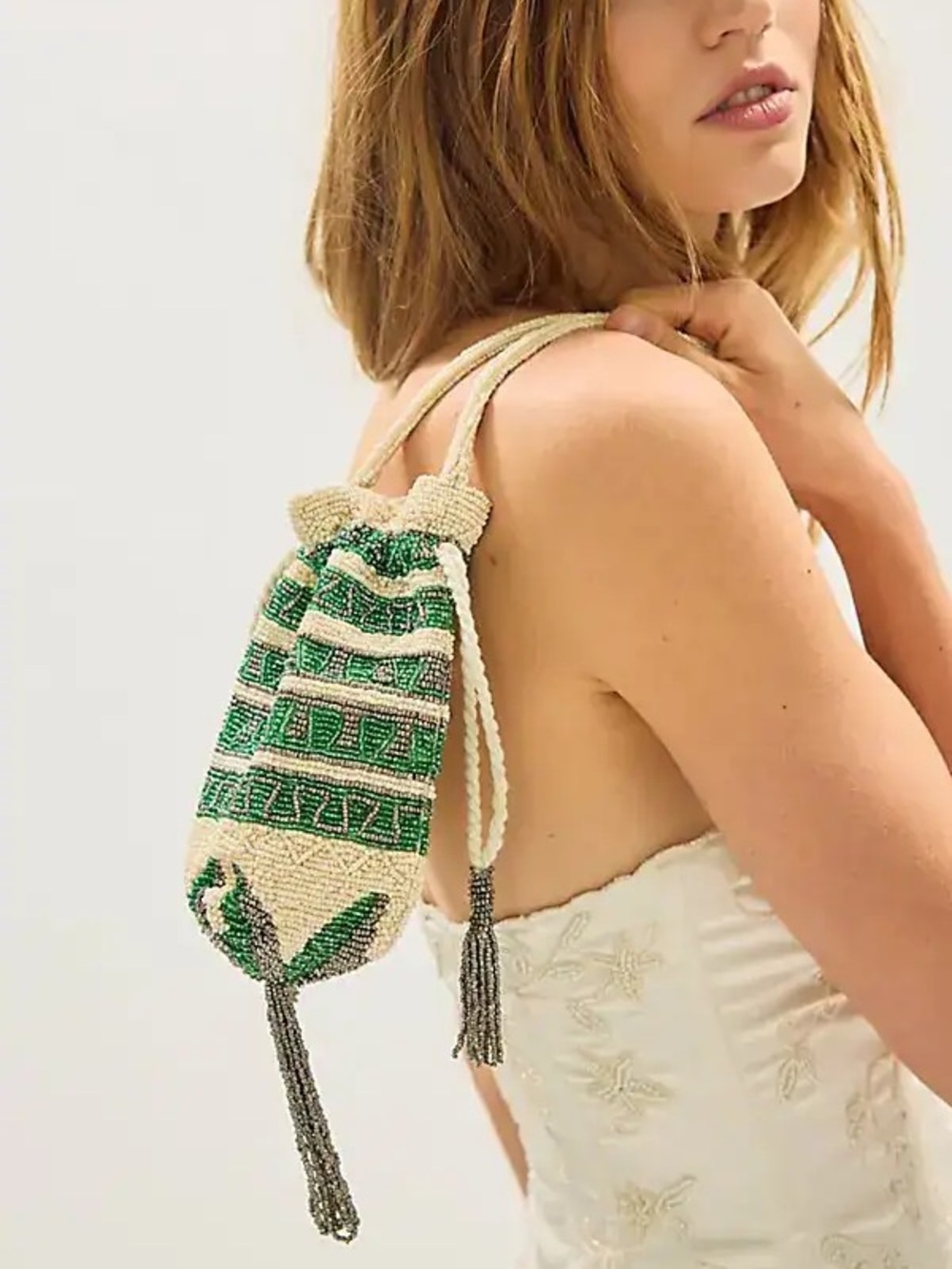 NWT FREE PEOPLE Beaded Tassel Pouch | Multi MSRP $98